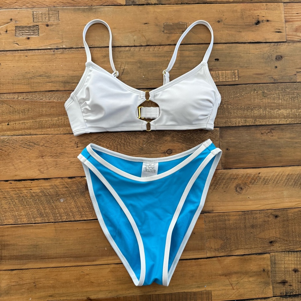 Wild Fable White and Blue Bikini Set with Sporty Design
